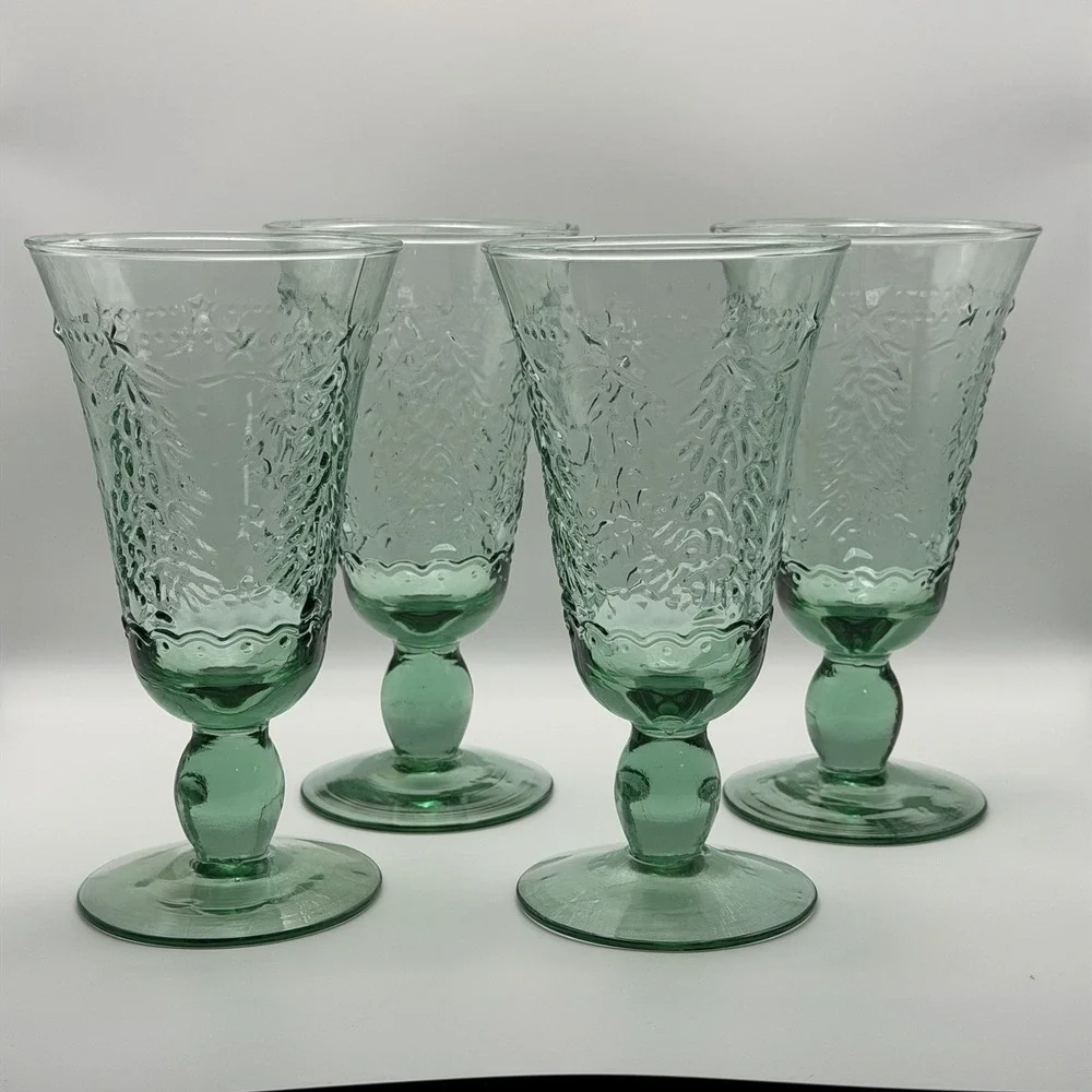 Studio Nova Holiday Cheer Handmade Goblets Green Trees Glasses 12oz Set Of 4